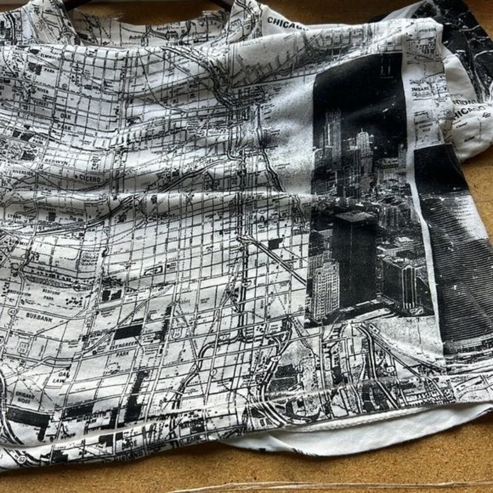 Mens Graphic T-Shirt Map Print Chicago White/Black 100% Cotton Size L - Picture 8 of 13